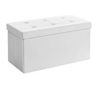 SONGMICS Puff Almancenaje, Banco Almacenaje, Capacidad de 80 L, Capacidad de Carga 300 kg, Tapizado PVC, Acolchado, para Sala de Estar, Dormitorio, Entrada, Blanco LSF106