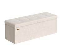 SONGMICS Puff Almancenaje, Banco Almacenaje Plegble, 38 x 110 x 38, Tapa Abatible, Taburete con Reposapiés, Carga 300 kg, Entrada, Salón, Dormitorio, Tela de Terciopelo, Beige Capuchino LSF078LH01