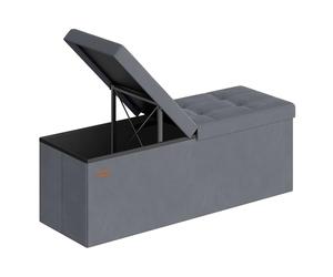 SONGMICS Puff Almancenaje, Banco Almacenaje Plegble, 38 x 110 x 38, Tapa Abatible, Taburete con Reposapiés, Carga 300 kg, Entrada, Salón, Dormitorio, Tela de Terciopelo, Gris Pizarra LSF078GN01