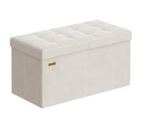 SONGMICS Puff Almancenaje, Banco Almacenaje Plegble, 38 x 76 x 38, Tapa Abatible, Taburete con Reposapiés, Carga 300 kg, Entrada, Salón, Dormitorio, Tela de Terciopelo, Beige Capuchino LSF048LH01
