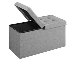 SONGMICS Puff Almancenaje, Banco Almacenaje Plegble, 38 x 76 x 38, Tapa Abatible, Taburete con Reposapiés, Carga de 300 kg, para Entrada Sala de Estar, Dormitorio, Gris Ceniza LSF41G