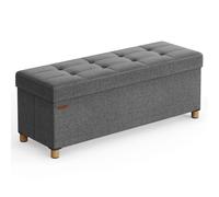 SONGMICS Puff Almancenaje, Banco Almacenaje, Taburete con Reposapiés, Plagable, Banco con Almacenamiento, 38 x 110 x 40, para Sala de Estar, Dormitorio, Gris Oscuro