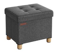 SONGMICS Puff Almancenaje, Banco Almacenaje, Taburete con Reposapiés, Plagable, Banco con Almacenamiento, 32 x 40 x 33,5, para Sala de Estar, Dormitorio, Gris Oscuro/Negro Gris Oscuro