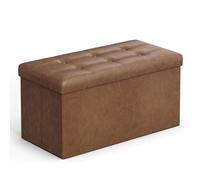 SONGMICS Puff, Baúl de Almacenaje Plegable, 38 x 76 x 38 cm, Taburete Reposapiés, Banco de Cubo, Soporta hasta 300 kg, para Sala de Estar, Dormitorio, Entrada, Marrón Café LSF040K11