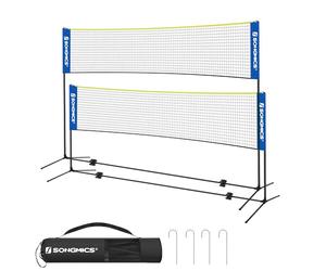 SONGMICS Red de bádminton de 4 m, Red de Voleibol, Poste de Altura Ajustable, Juego portátil para Tenis, Playa, Voleibol, jardín, Parque, Exterior, Azul y Amarillo SYQ400Q02