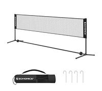 SONGMICS Red de Bádminton de 5 m, Red de Voleibol con Postes Ajustables en Altura, Red Portátil para Tenis Juvenil, Voleibol de Playa, para Jardín, Parque al Aire Libre, Negro SYQ500HV1