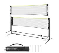 SONGMICS Red de bádminton de 5 m, Red de Voleibol, Poste de Altura Ajustable, Juego portátil para Tenis, Voleibol de Playa, para jardín, Parque, al Aire Libre, Negro y Amarillo SYQ500B02