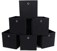 SONGMICS Set de 6 Cajas de Almacenaje Plegables, 30 x 30 x 30 cm | Cubos de Tela para Ropa, Cestas y Contenedores, Organizadores para Juguetes, Negro, Colección TINA, RFB02H-3