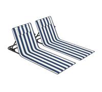 SONGMICS Set of 2 Tumbona de Playa, Cojín, Respaldo Basculante, 158 x 55cm | Portátil con Correa, para Camping Jardín Piscina, Blue and White, GCB251QZ02