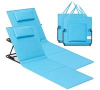 SONGMICS Set of 2 Tumbona de Playa, Cojín, Respaldo Basculante, 158 x 55cm | Portátil con Correa, para Camping Jardín Piscina, Sky Blue, GCB251Q01