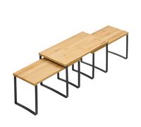 SONGMICS Set of 3 Stackable Countertop Shelves, Expandable Spice Rack, Metal/Bamboo, Ink Black/Natural Beige Negro