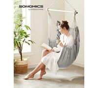 SONGMICS-silla colgante grande para interiores y exteriores, hamaca con 2 cojines, capacidad de carga de 150 kg, color gris paloma y blanco cremoso Blanco Crema