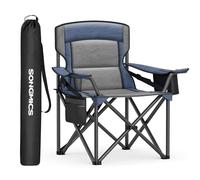SONGMICS Silla de Camping Extragrande y Acolchada, Cómoda Plegable para Exteriores, Soporte Lumbar, Bolsa Térmica, Carga 205 kg, Azul Marino GCB066Q01