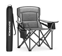 SONGMICS Silla de Camping Extragrande y Acolchada, Cómoda Plegable para Exteriores, Soporte Lumbar, Bolsa Térmica, Carga 205 kg, Gris Pizarra GCB066G01