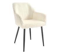 SONGMICS Silla de Comedor, Silla de Cocina, Sillón de Terciopelo Acanalado, Silla Tapizada con Reposabrazos, Carga Máx. de 120 kg, Patas de Metal, para Comedor,Blanco Crema y Negro Mate LDC087WD01