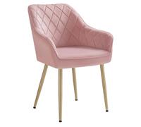 SONGMICS Silla de Comedor, Silla de Cocina, Sillón de Terciopelo, Silla Tapizada con Reposabrazos, Carga Máx. de 120 kg, Patas de Metal, para Comedor, Cocina, Rosa Jalea y Dorado Pálido LDC088R01