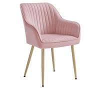 SONGMICS Silla de Comedor, Sillón de Terciopelo, Patas de Metal | Silla de Cocina Tapizada con Reposabrazos, Carga Máx. de 120 kg, Rosa Jalea y Dorado Pálido, Colección TYRA LDC087R01