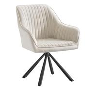 SONGMICS Silla de Comedor, Sillón Giratorio, Terciopelo, Tapizado con Reposabrazos, Capacidad de Carga 120 kg, Patas de Acero, para Comedor, Cocina, Beige Capuchino y Negro Tinta KDC161LH01