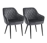 SONGMICS Silla de Comedor, Sillón, Juego de 2 Silla tapizada con reposabrazos, Asiento de 49 cm de Ancho, Patas metálicas, Forro de Terciopelo, Carga de 110 kg, para Dormitorio, salón, Gris LDC088G02