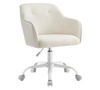 SONGMICS Silla de Estudio, Silla Giratoria, Altura Ajustable, Carga de 110 kg, Marco de Acero, Tela de Felpa Transpirable y PU, para Estudio, Dormitorio, Beige Cappuccino OBG019W01