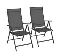 SONGMICS - Silla de jardín Plegable, Juego de 2, Asiento al Aire Libre, Marco de Metal, Respaldo Ajustable en 8 Posiciones, Capacidad de Carga 150 kg, Negro GCB29BK