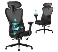 SONGMICS Silla de Oficina Ergonómica, Altura Ajustable, Carga de 150 kg | Silla de Escritorio, con Reposacabezas y Soporte Lumbar Ajustables, Negro Tinta, Colección KIME OBN066BH01