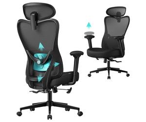 SONGMICS Silla de Oficina Ergonómica, Altura Ajustable, Carga de 150 kg | Silla de Escritorio, con Reposacabezas y Soporte Lumbar Ajustables, Negro Tinta, Colección KIME OBN066BH01