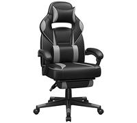SONGMICS Silla de Oficina, Ergonómica, Reposapiés Telescópico, 150 kg | Silla Gaming, Respaldo Ajustable, Reposacabezas y Soporte Lumbar, Negro Tinta y Gris Paloma, Colección CATHY OBG073B03