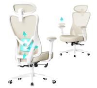 SONGMICS Silla de Oficina Ergonómica, Silla de Escritorio, con Reposacabezas y Soporte Lumbar Ajustables, Carga de 150 kg, Altura Ajustable, Beige Arena OBN066LF01