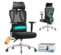 SONGMICS Silla de Oficina Ergonómica, Silla de Escritorio Gaming, Soporte Lumbar y Reposacabezas Ajustables, Reposabrazos, para Distintas Alturas, Carga 150 kg, Negro Tinta OBN067BH01