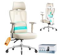 SONGMICS Silla de Oficina Ergonómica, Silla de Escritorio Gaming, Soporte Lumbar y Reposacabezas Ajustables, Reposabrazos, para Distintas Alturas, Carga 150 kg, Marrón Camello y Blanco Nube OBN067LJ01