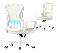 SONGMICS Silla de Oficina Ergonómica, Silla de Escritorio Giratoria de Malla con Soporte Lumbar, Reposabrazos, para Estudio y Dormitorio, Beige Capuchino y Blanco Nube OBN043LH02