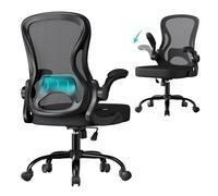SONGMICS Silla de Oficina Ergonómica, Silla de Escritorio Giratoria de Malla con Soporte Lumbar, Reposabrazos Abatibles, para Estudio y Dormitorio, Negro Tinta OBN042BH02