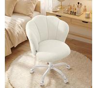 SONGMICS Silla de Oficina Giratoria 360°, Silla de Tocador Acolchada, Tela de Peluche, Soporta 110 kg, Respaldo en Forma de Pétalos, Altura Ajustable, para Salón y Dormitorio, Blanco Crema OBG030WD01