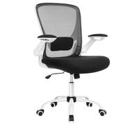 SONGMICS Silla de Oficina, Silla de Escritorio de Malla, Silla Giratoria Ergonómica, Soporte Lumbar, Oscilante, Asiento de 53 cm, Apoyabrazos Abatibles, Blanco y Negro OBN37WTV2