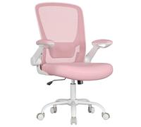 SONGMICS Silla de Oficina, Silla de Escritorio de Malla, Silla Giratoria Ergonómica, Soporte Lumbar, Oscilante, Asiento de 53 cm, Apoyabrazos Abatibles, Rosa Pastel OBN037R01