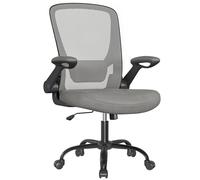 SONGMICS Silla de Oficina, Silla de Escritorio de Malla, Silla Giratoria Ergonómica, Soporte Lumbar, Oscilante, Asiento de 53 cm, Apoyabrazos Abatibles, Gris Pizarra OBN037G01