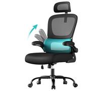 SONGMICS Silla de Oficina, Silla de Escritorio, Ergonómica, Tejido de Malla de Doble Capa, Reposabrazos Plegables, Lumbar y Reposacabezas Ajustables, Mecedora, Negro Tinta OBN041B01