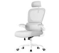 SONGMICS Silla de Oficina, Silla de Escritorio, Ergonómica, Tejido de Malla de Doble Capa, Reposabrazos Plegables, Lumbar y Reposacabezas Ajustables, Mecedora, Gris Paloma OBN041G01