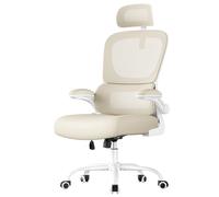 SONGMICS Silla de Oficina, Silla de Escritorio, Ergonómica, Tejido de Malla de Doble Capa, Reposabrazos Plegables, Lumbar y Reposacabezas Ajustables, Mecedora, Beige Arena OBN041L01