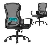 SONGMICS Silla de Oficina, Silla de Escritorio OBN043BH02 | Silla de Escritorio Giratoria, Reposabrazos, Reposabrazos fijos, Negro Tinta, Colección KIME OBN043BH02