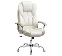 SONGMICS Silla de Oficina, Silla de Escritorio, Silla de Juego con Reposabrazos, Silla de Ordenador, Silla Ejecutiva, Altura Ajustable, para Estudio, Blanco Crema y Marrón Camello OBG057W01