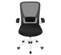 SONGMICS Silla de Oficina, Silla de Escritorio, Silla Giratoria de Malla, Silla de Ordenador Ergonómica, Soporte Lumbar, Oscilante, Asiento 53 cm, Apoyabrazos Abatibles, Negro y Blanco/Negro/Gris