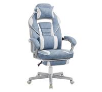 SONGMICS Silla de Oficina, Silla Gaming Ergonómica, con Reposapiés Telescópico, Respaldo Ajustable, Reposacabezas y Soporte Lumbar, Carga de 150 kg, Azul Pavo y Blanco Crema OBG073Q01
