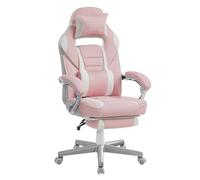 SONGMICS Silla de Oficina, Silla Gaming Ergonómica, con Reposapiés Telescópico, Respaldo Ajustable, Reposacabezas y Soporte Lumbar, Carga de 150 kg, Rosa Jalea y Blanco Crema OBG073P01