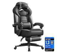 SONGMICS Silla Gaming, Diseño Ergonómico, Capacidad de Carga 150 kg | Silla de Oficina, Ordenador, con Reposapiés, Reposacabezas Ajustable, Cojín Lumbar, Negro y Gris, Colección CATHY OBG77BG