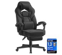 SONGMICS Silla Gaming, Silla de Oficina, Ordenador, Diseño Ergonómico, con Reposapiés, Reposacabezas Ajustable, Cojín Lumbar, Capacidad de Carga 150 kg, Negro Tinta OBG077BH21