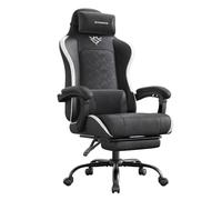 SONGMICS Silla Gaming Ergonómica con Reposapiés, Sillón Gamer de Escritorio Reclinable 135°, para Ordenador y Oficina, 70 x 70 x (123,5-133) cm, Negro Tinta y Blanco Nube, Colección Cathy OBG079B301