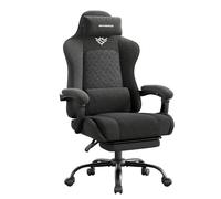 SONGMICS Silla Gaming Ergonómica, con Reposapiés y Soporte Lumbar | Tela de Poliéster Transpirable, Reclinable a 135°, 70 x 70 x (123,5-133) cm, para Oficina, Negro, Colección CATHY OBG079B401