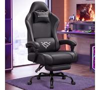 SONGMICS Silla Gaming Ergonómica, Reclinable 135°, 70 x 70 x 120-130 cm | Silla de Escritorio de Cuero PU, con Reposapiés, Soporte Lumbar, Negro Tinta y Gris Paloma, Colección CATHY OBG091BH01